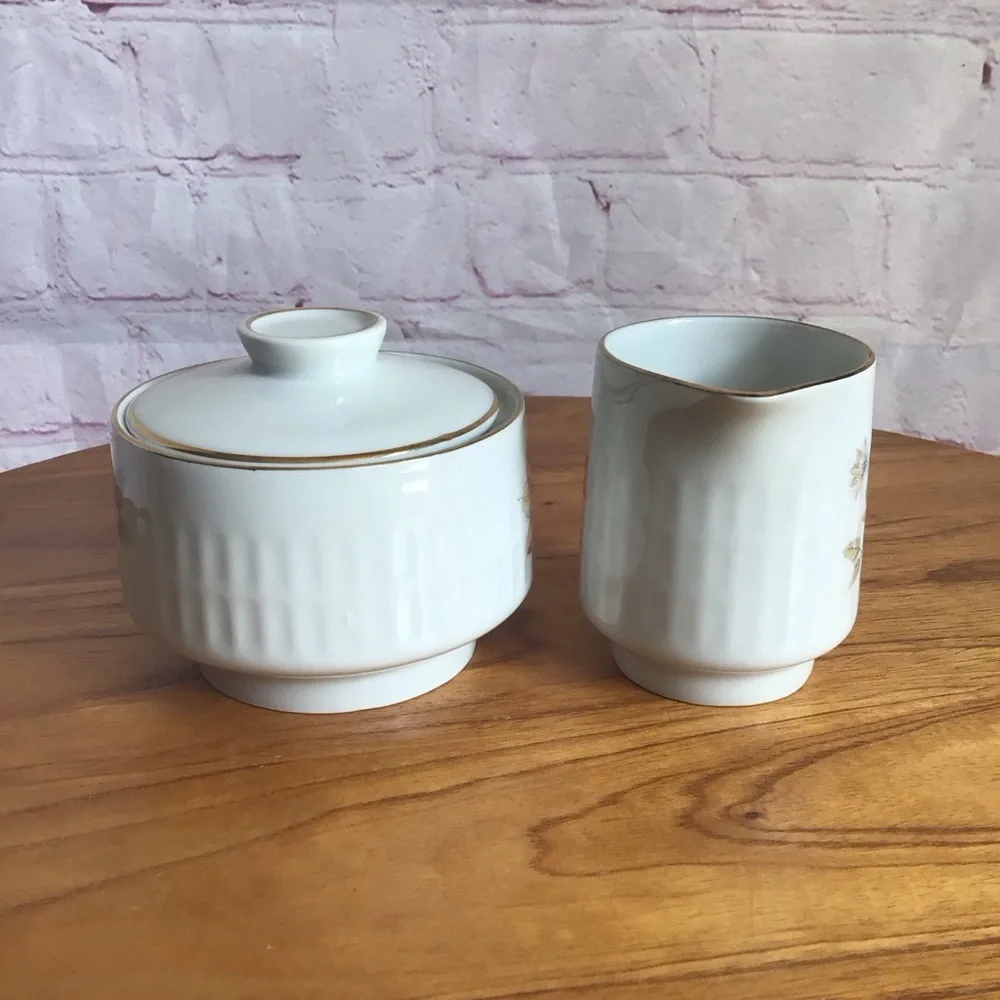 Vintage Scherzer Bavaria Floral Porcelain Covered Sugar Bowl and Creamer Set